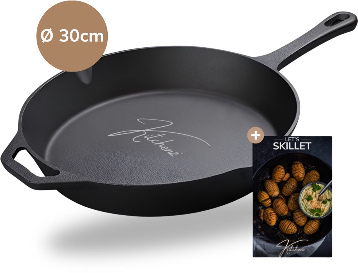 Kitchenz Gietijzeren Pan - Skillet - Koekenpan - BBQ - Koekenpan Inductie - ø32cm - 3.1 KG - Geschikt voor alle warmtebronnen