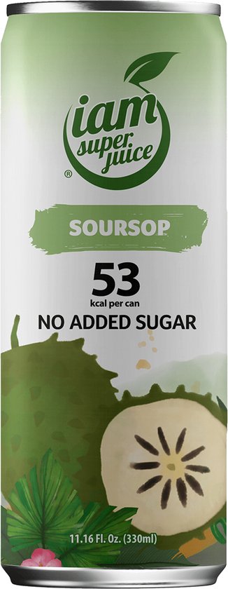 I am Superjuice Soursop 12x0,33L - échte soursop (Guanabana) sap gemixt met water - zonder toegevoegde suikers - zonder conserveringsmiddelen - zonder concentraat - exotisch fruitsapje - fruit juice - zuurzak sap