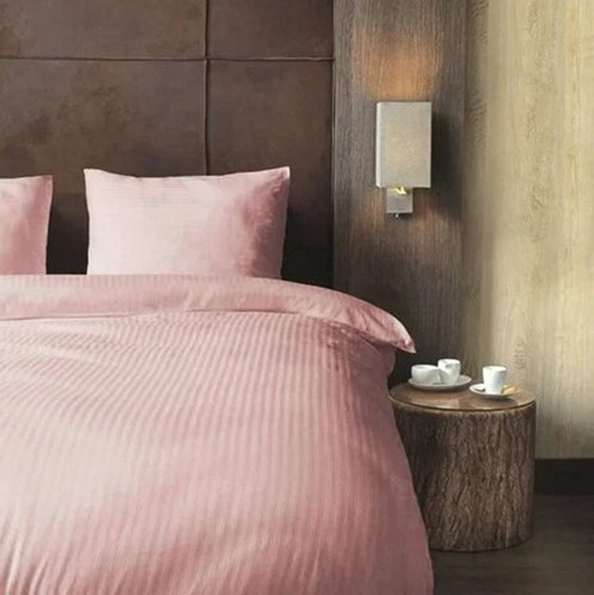 Hotelstreep dekbedovertrek - Roze - Katoen Satijn - Eenpersoons - 140x220 + 60x70 cm