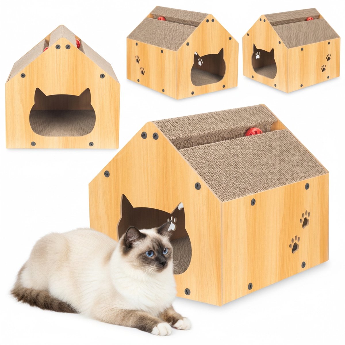 COIL krabton, kattenhol, kattenkrabpaal, kattenmand, kattenligstoel, krabbeneter, Milieuvriendelijk bed, krabkarton, MDF, Hoogte: 34.5 cm