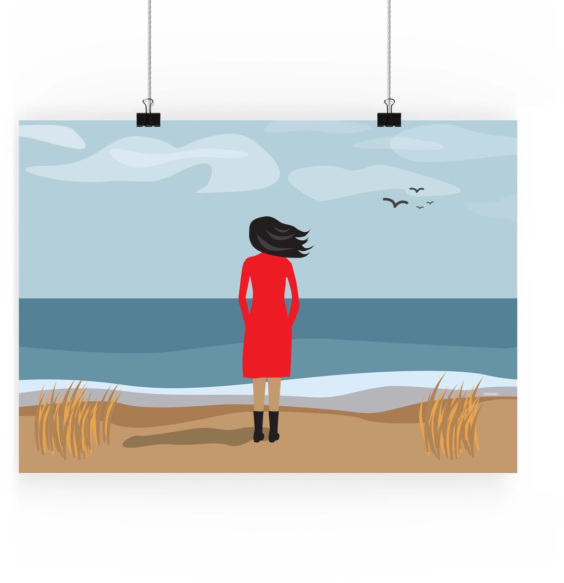 Artprint Uitwaaien - A4 formaat - oceaan illustratie poster - Burones