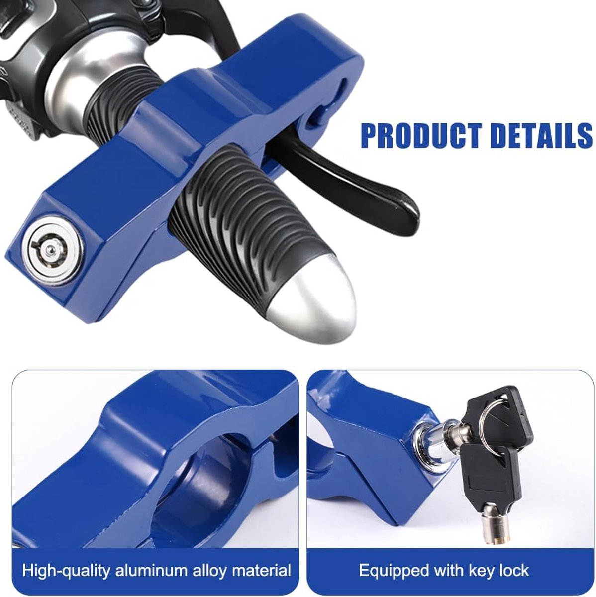 Robuste Motorfiets Slot - Aluminium Legering Remschijf Slot - Verstelbaar Motorhandvat Slot - Universeel E-Scooter Slot met 2 Sleutels voor Scooter Moped Fiets ATV's – foto 4