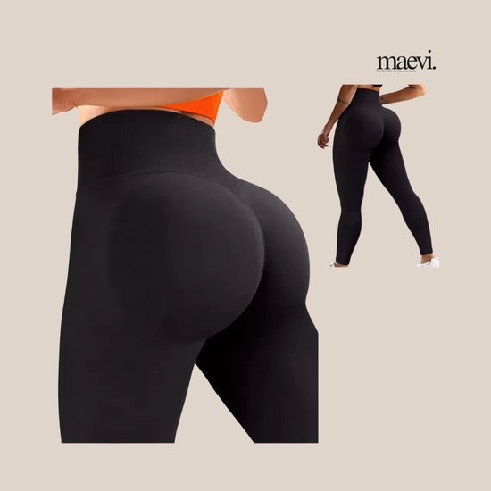 Maevi Sportlegging met Butt Scrunch - Maat: S - Kleur: Zwart - Sportlegging met Buttlift - Luxe Legging - Gymwear - Sport Legging - Gym Outfit - Yoga & Fitness - Hoge Kwaliteit - Dames / Vrouw - Legging / Broek - Sportbroek - Hoge Taille / High Waist van Merkloos — afbeelding 2