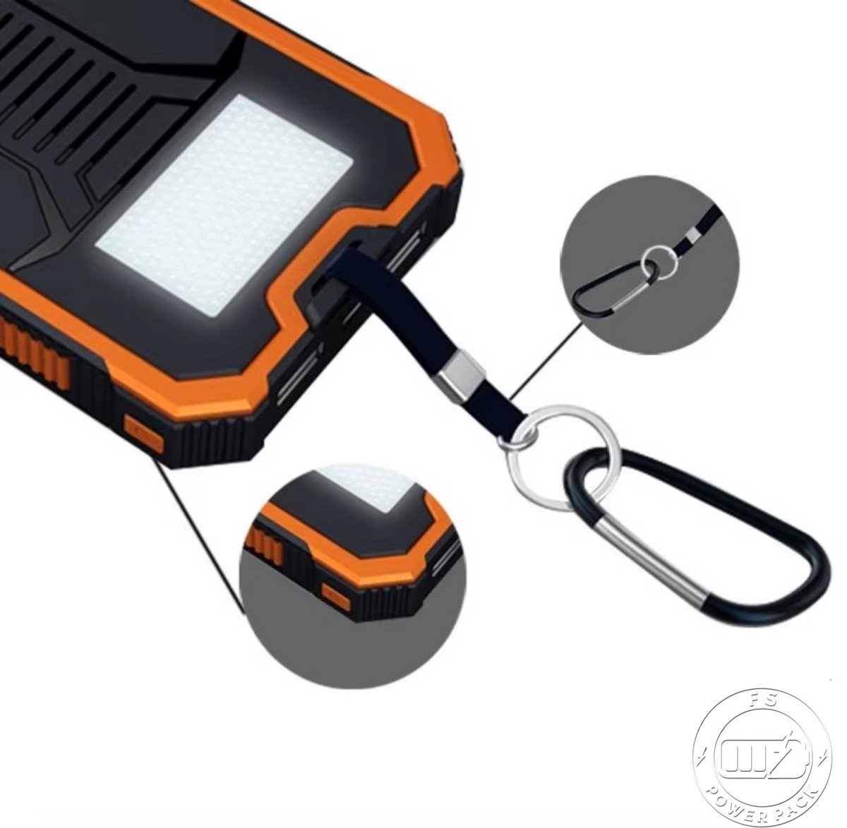 Noodpakket Solar Charger! Zonne-energie opladen 20000mAh Solar Powerbank FS Power Pack 20000mAh Solar Powerbank – Snelladen – Waterdicht – LED Zaklamp & SOS – Externe Accu – Outdoor Noodpakket – Draagbare Zonne-Energie Power Bank – foto 8