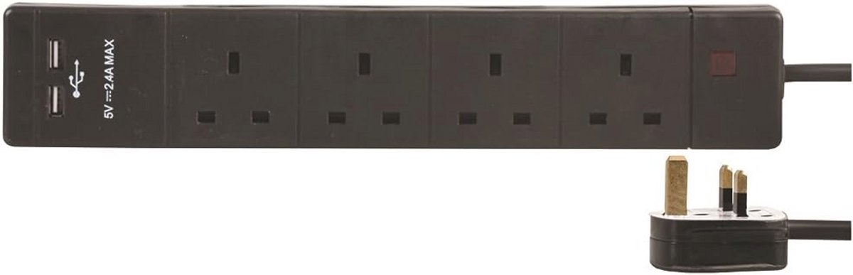 1 Meter 4-Weg USB Verlengkabel met 2 USB Poorten - Zwart
