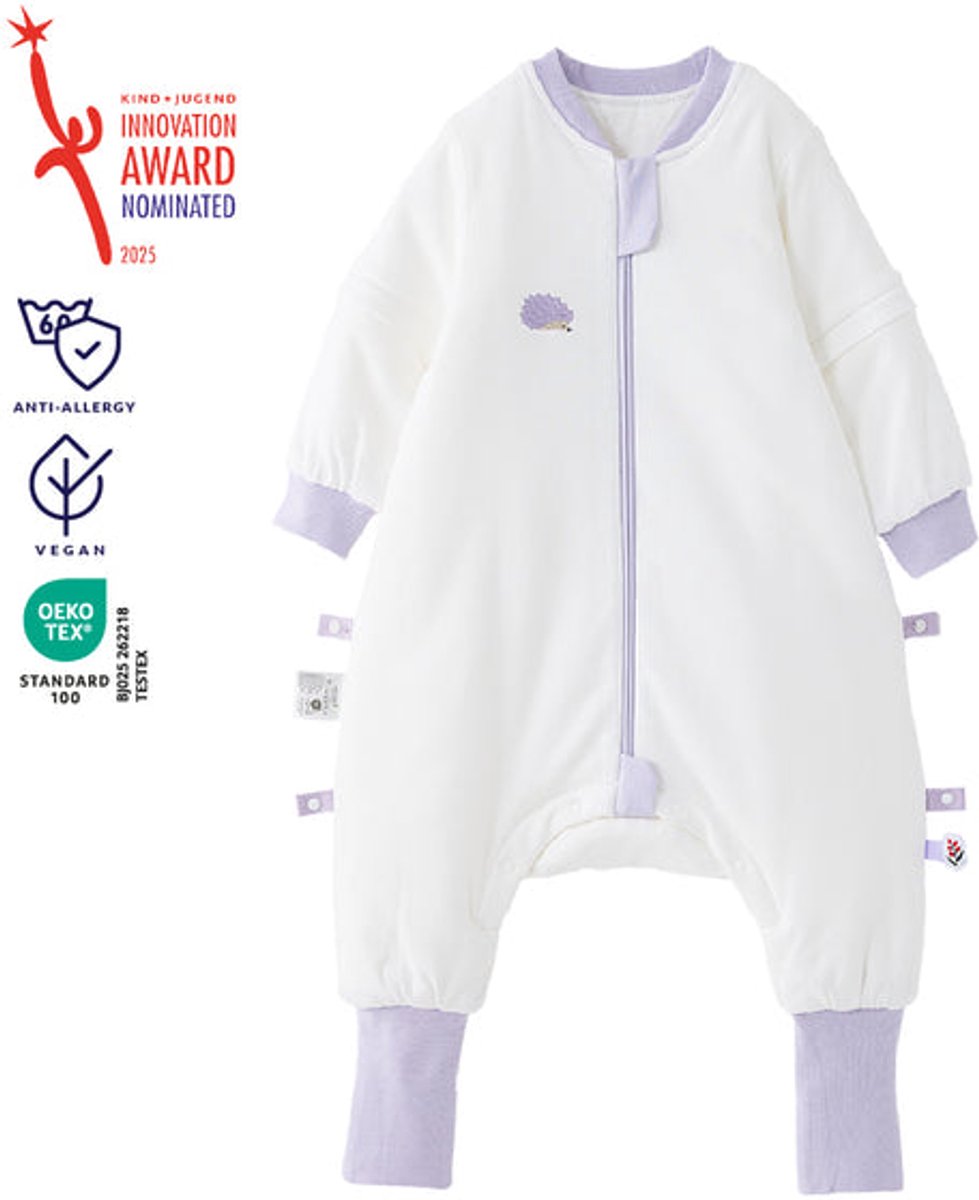 vos&bos PureGlow Slaapzak met Benen voor Gevoelige Huid - Antislip Voetjes - 3.0 TOG - XL (104-116) - Lila Egel