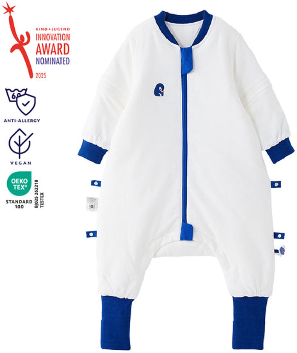 vos&bos PureGlow Slaapzak met Benen voor Gevoelige Huid - Antislip Voetjes - 2.0 TOG - L (92-104) - Blauwe Pinguïn