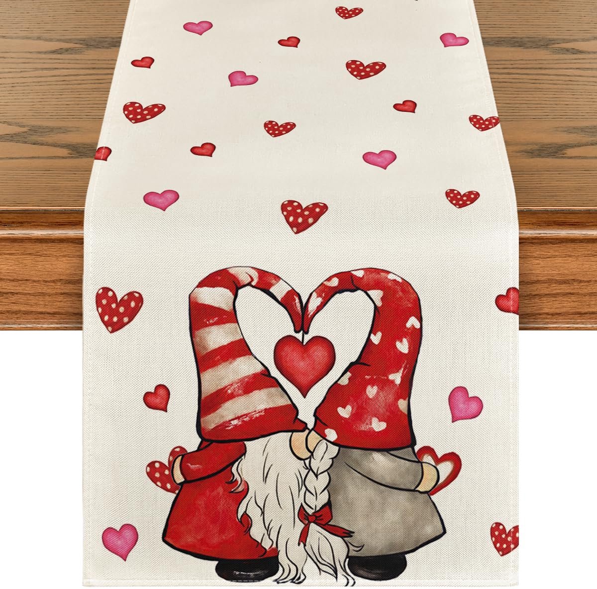GNOME tafelloper met hartjes, Valentijnsdag, Moederdag, keuken, eettafel, decoratie voor binnen, vakantie, feest, 40 x 140 cm