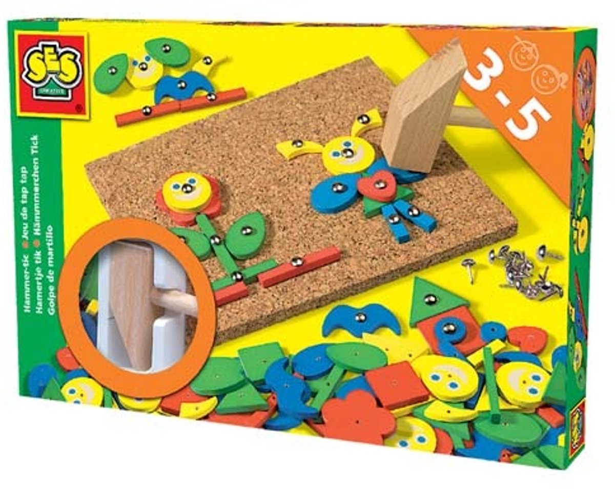 SES Creatieve Hamerplezier Fantasieset - 30 x 20 cm, Kleurrijke Houten Vormen