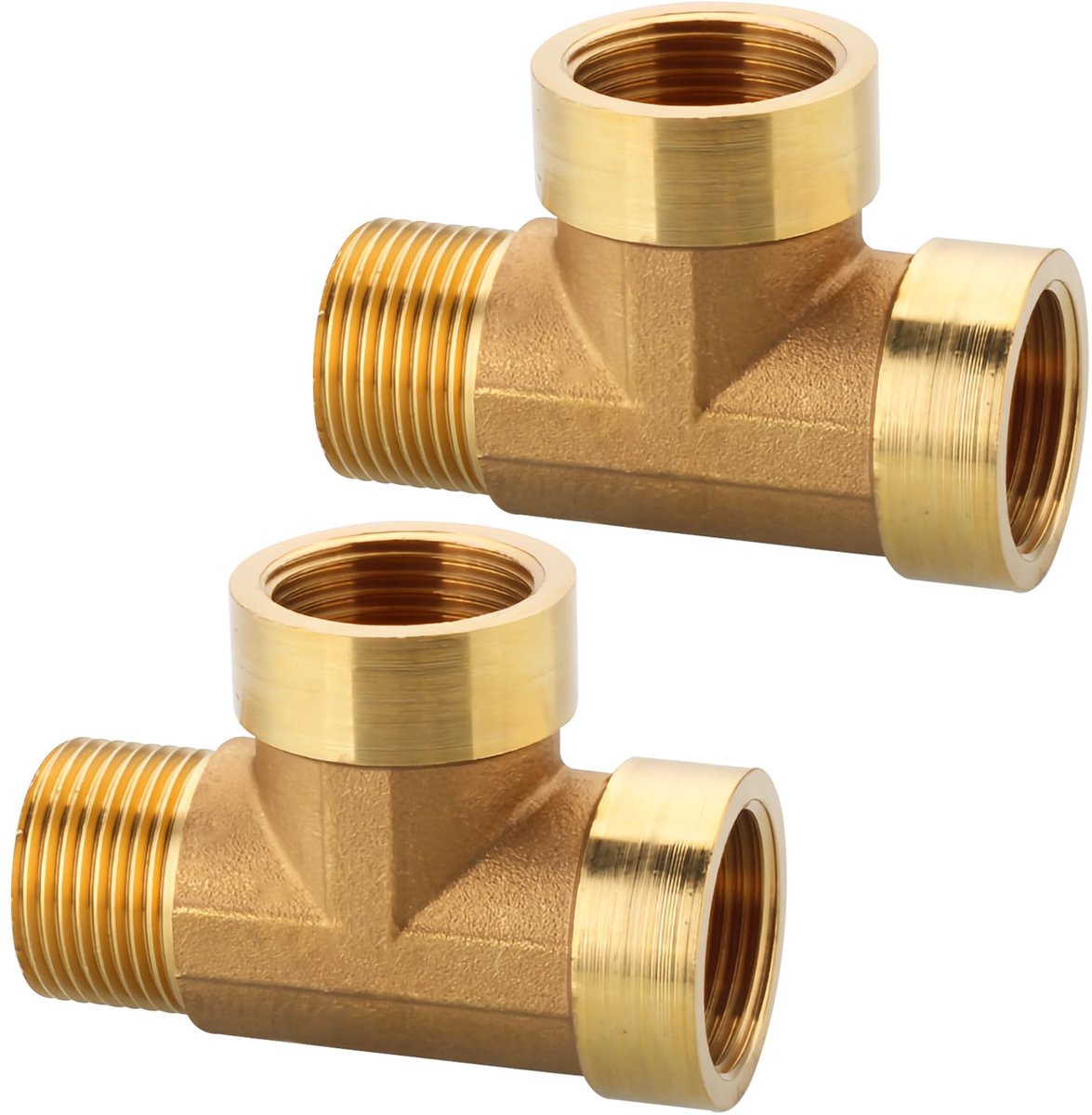 T-stuk, 2 stuks, 3/4 inch, 3/4 inch messing T-stuk, 90 graden, messing T-stuk met schroefdraad, wateraansluitverdeler, 3-weg T-stuk geschikt voor drinkwater