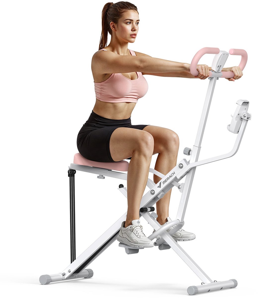 MERACH Buiktreiner buikspiertrainer - rugtrainer met tablethouder - LCD-monitor - 3 verstelbare weerstandsbanden - hometrainer inklapbaar - verstelbare zitting - full-body training - tot 158 kg - MERACH - €99,99