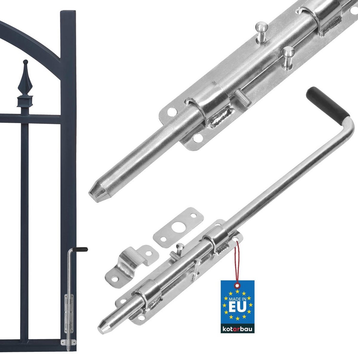 Deurgrendel Verzinkt Staal 42 cm | Zilver | Grondgrendel en Bodemschuif voor Tuinpoort en 