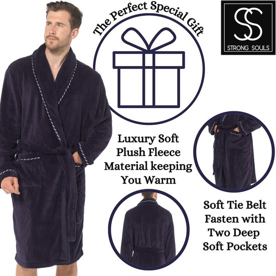 Luxe badjas - crème - effen - badjas - micro fleece - badjas heren