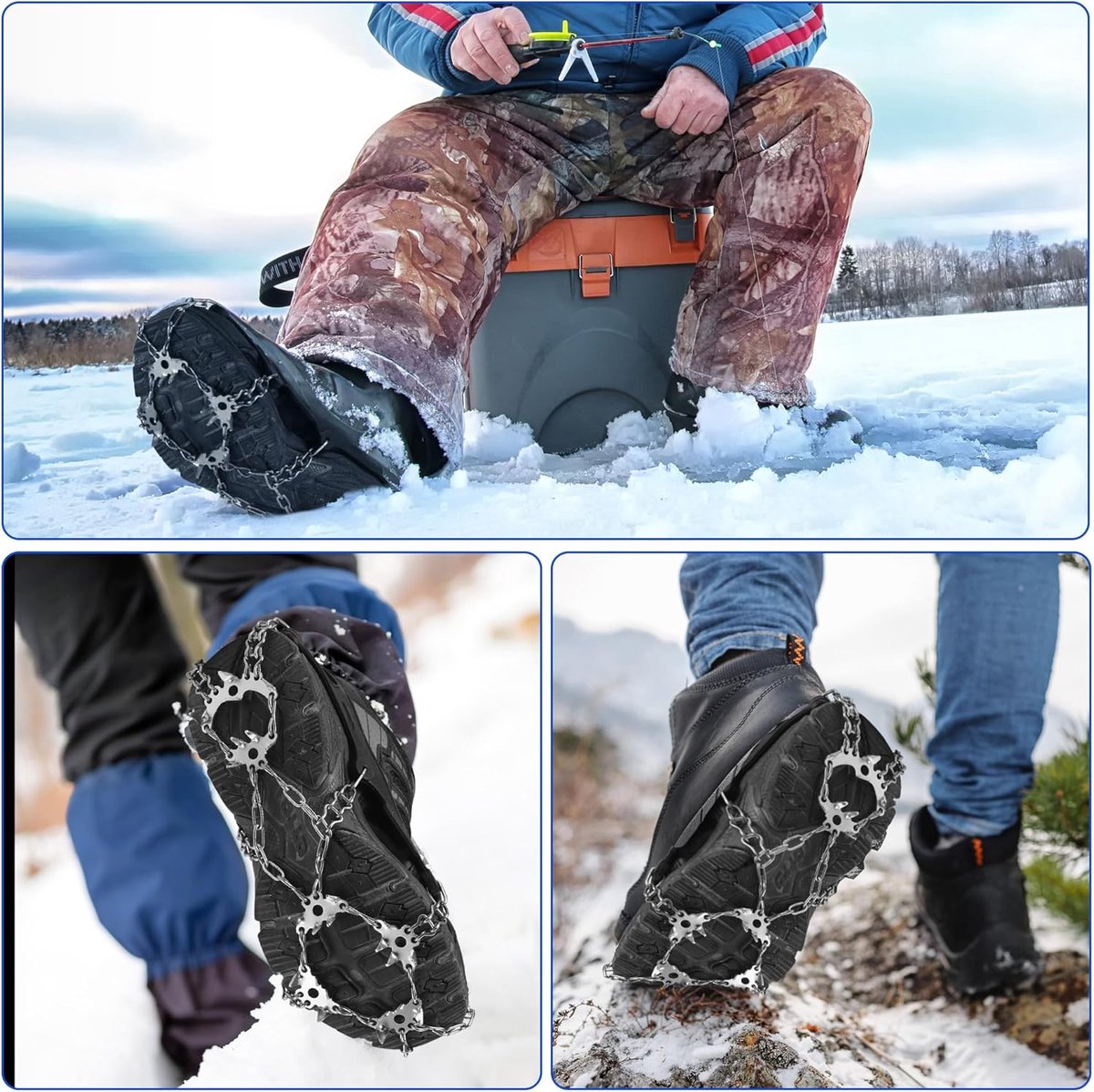 Candala 24 spikes Ice Snow Spikes Grips voor laarzen en schoenen ijsschoenplaatjes tractie sneeuwgrepen laarskettingen antislip laarzen spikes voor wandelen joggen klimmen en wandelen M