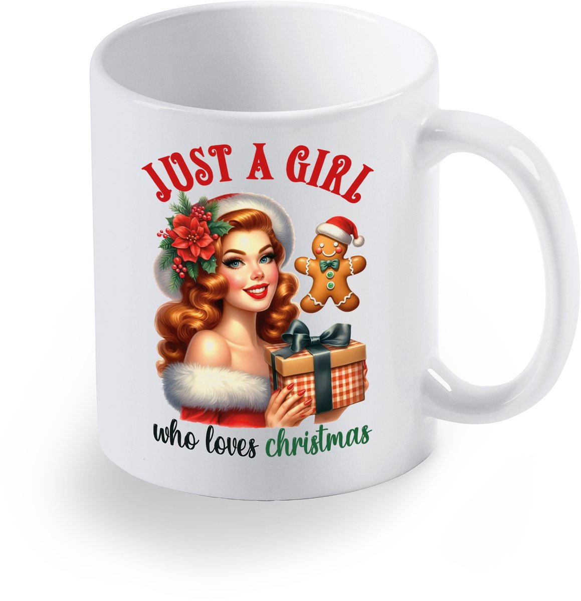 Bedrukte beker Just a Girl who loves Christmas - Koffie mok - Geschenk - gepersonaliseerd cadeau