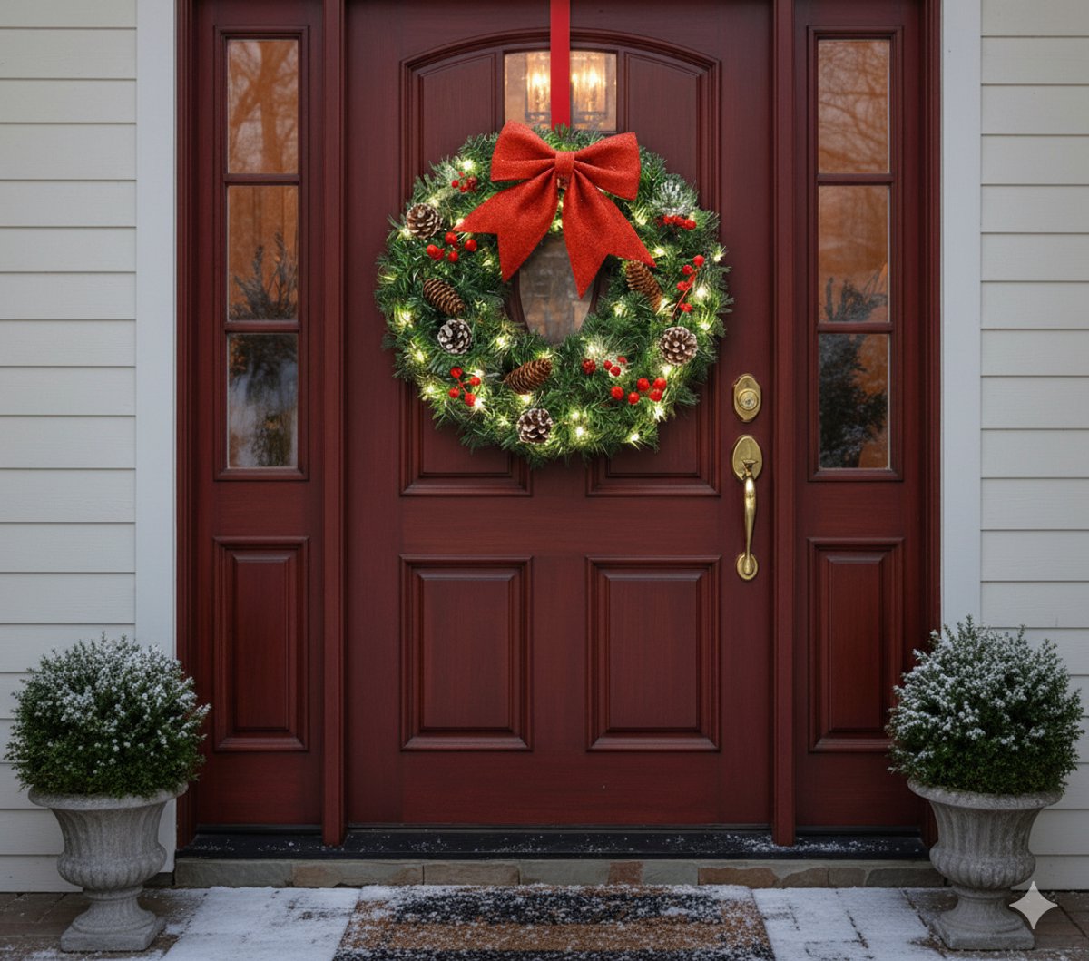 Modeva Store - Luxe Kerstkrans met LED Verlichting - 50cm- Grote Rode Glitter Strik & Dennenappels – foto 4