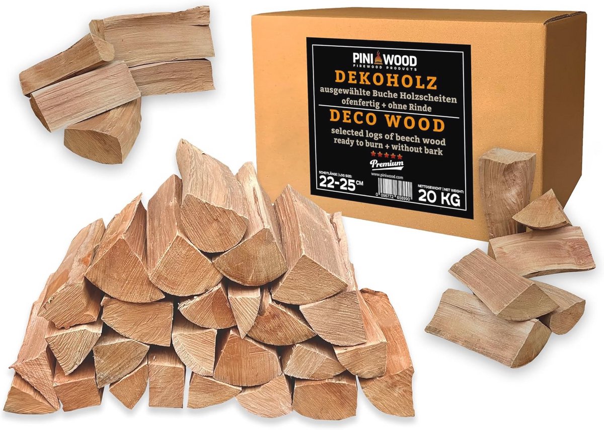 Decoratieve Houtblokken Beukenhout - 20 kg Premium Brandhout en Grillhout voor Binnen en Buiten