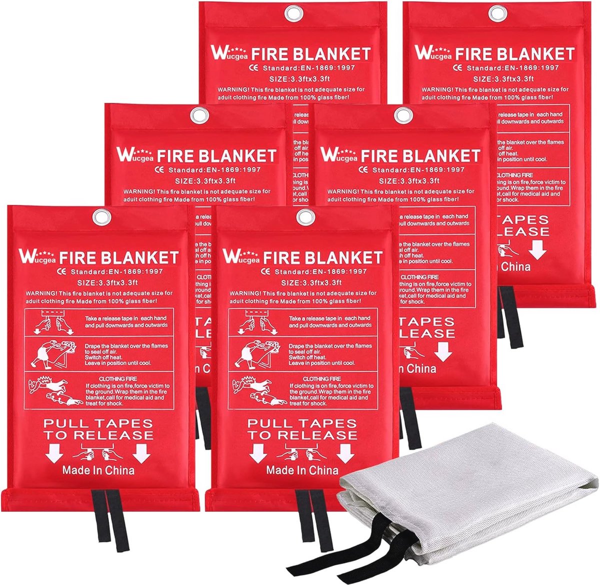 Overlevingsbranddeken 1m x 1m - Brandwerende Bescherming voor Keuken en Barbecue - 6 Stuks