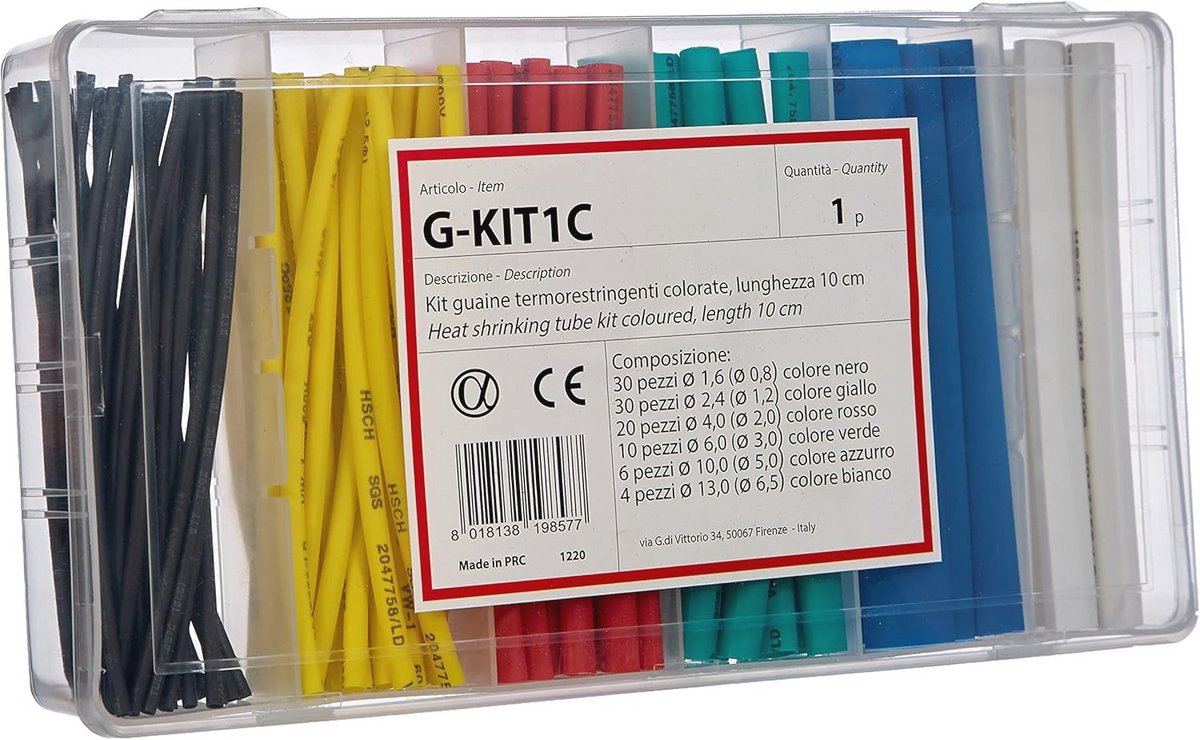 Set van 100 gekleurde krimpkousen voor elektrische verbindingen