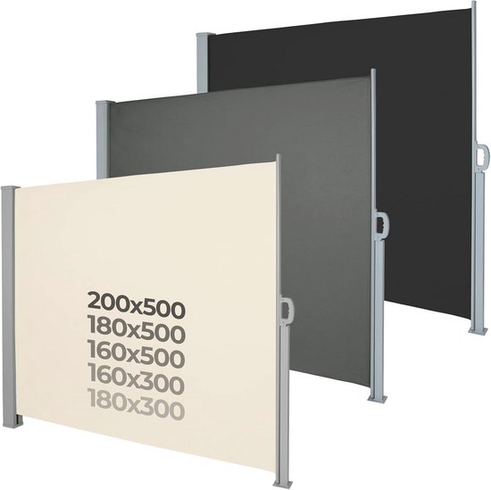 Auvent latéral rétractable 160/180/200 x 300/500 cm avec protection UV et écrans imperméables pour jardin et balcon