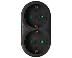 Elektrawebshop Stopcontact splitter 2 voudig zwart verticaal met randaarde - 226659
