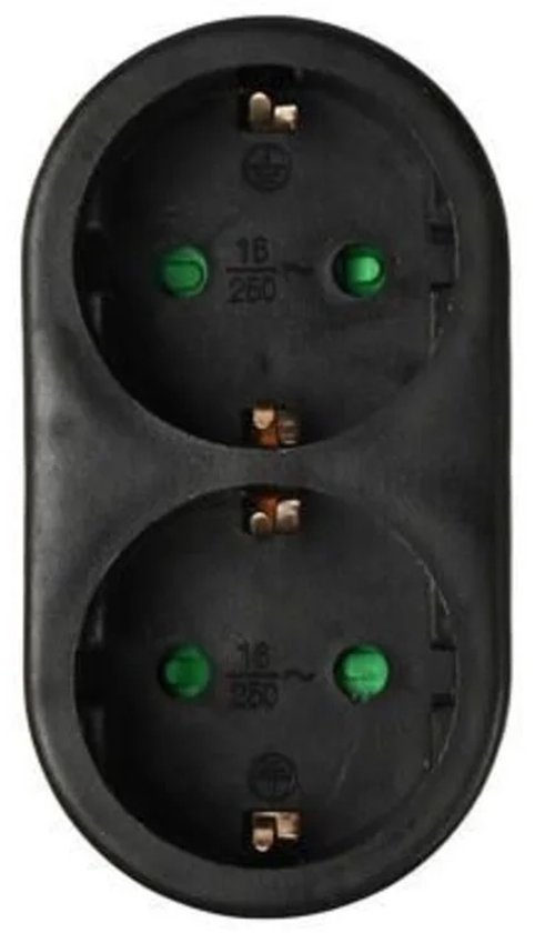 Elektrawebshop Stopcontact splitter 2 voudig zwart verticaal met randaarde - 226659