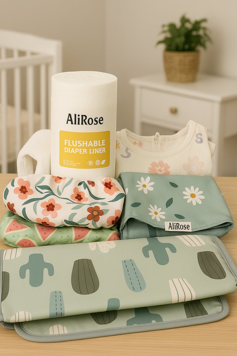 AliRose – Complete Starter set - (Unisex) Herbruikbare Luiers | Regular luier + Insert Pocket Luier | 3 Hemp Inleggers | 100 Bamboo Inlegvellen | Anti-Knoei Mat | Anti-Knoei Jas | Set van Opberg Etui S/M/L | voor Baby’s & Peutertjes | Bewuste Ouders