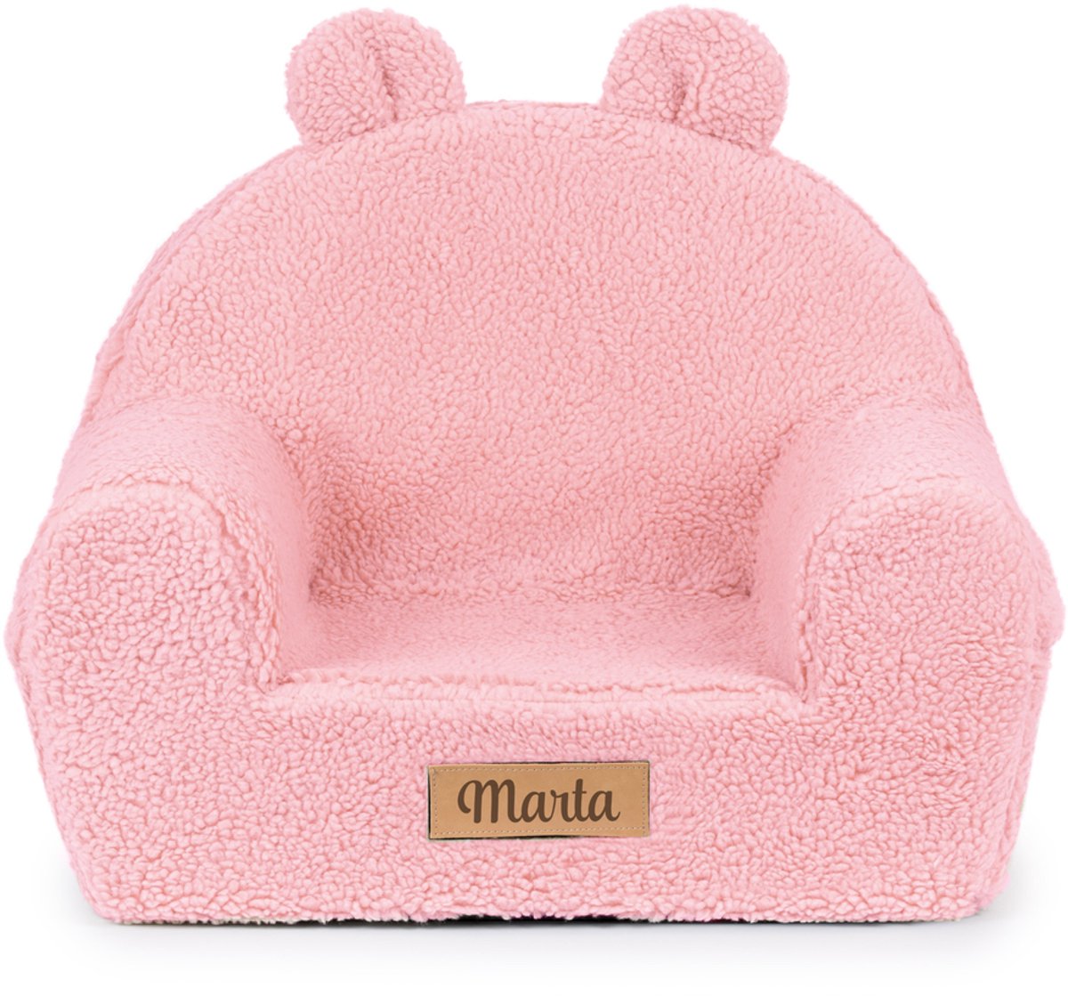 Kinderfauteuil met oren - Gepersonaliseerd - Zachte teddy stof Roze - Voor baby & peuter - 56x33x42 cm