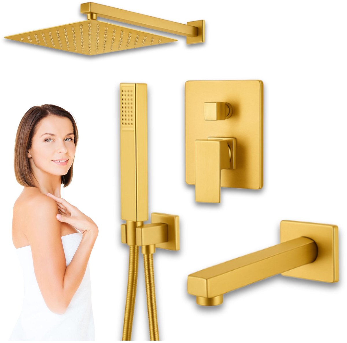 Silla Cubo – Inbouw Douche Set – Goud – Anti-Calc – Keramische Cartouche – Messing Constructie