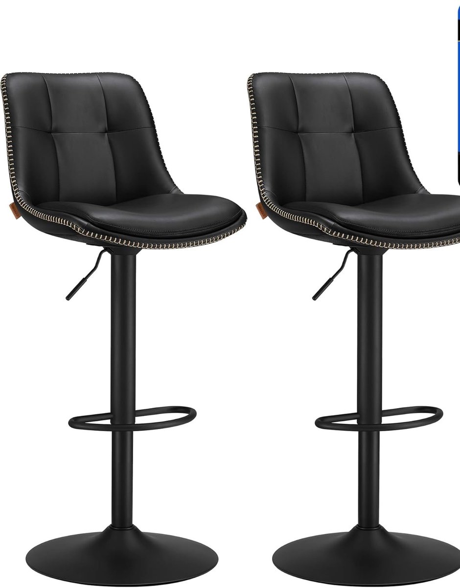 Barkrukken Set van 2 – Hoogteverstelbaar – 360° Draaibaar – Met Rugleuning – Zwart – Industrohome