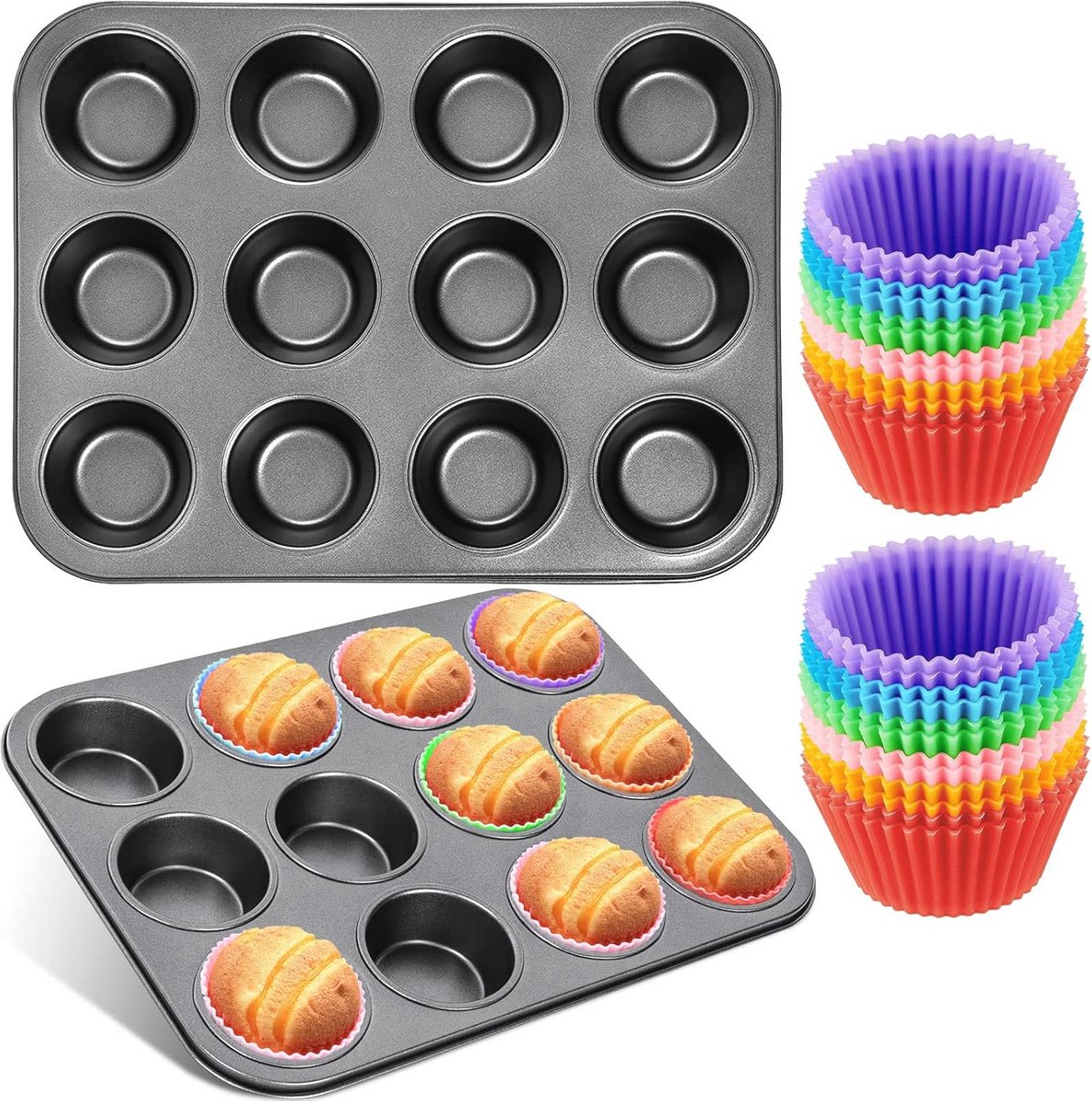 Muffinvorm 2-Pack met 24 Siliconen Bakvormpjes - Antiaanbak en Ovenbestendig