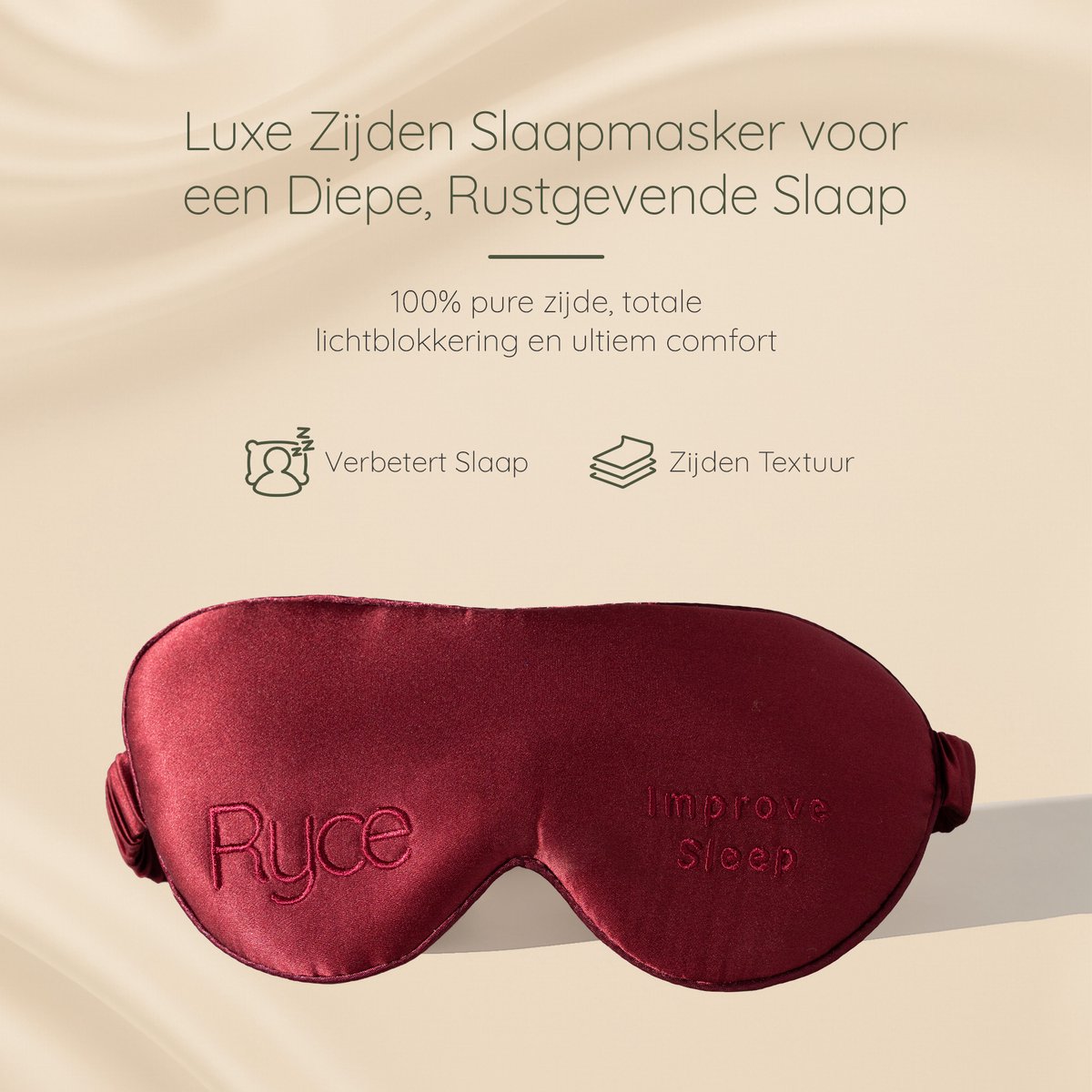 Ryce® Zijden Slaapmasker - Oogmasker - Vrouwen & Mannen - Cadeau - Rood — afbeelding 4