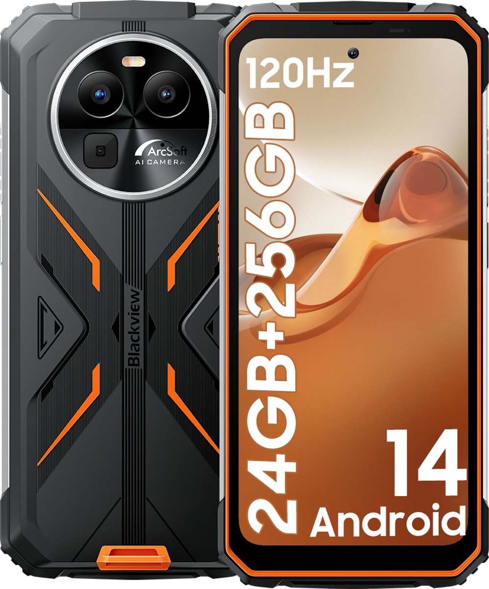 Blackview BV8100 24GB+256GB Outdoor Smartphone 4G LTE- Waterdicht IP68 - MTK G99 Android 14 - 6.5" FHD+ 50MP+32MP - 8800mAh 45W NFC/OTG/GPS/FM Oranje