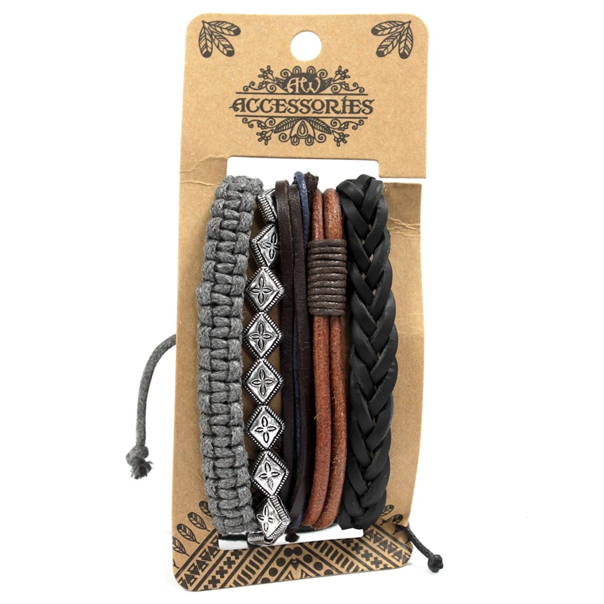 Heren Armband Set – Metal & Leather - Imitatieleer - Kralen - Metaal