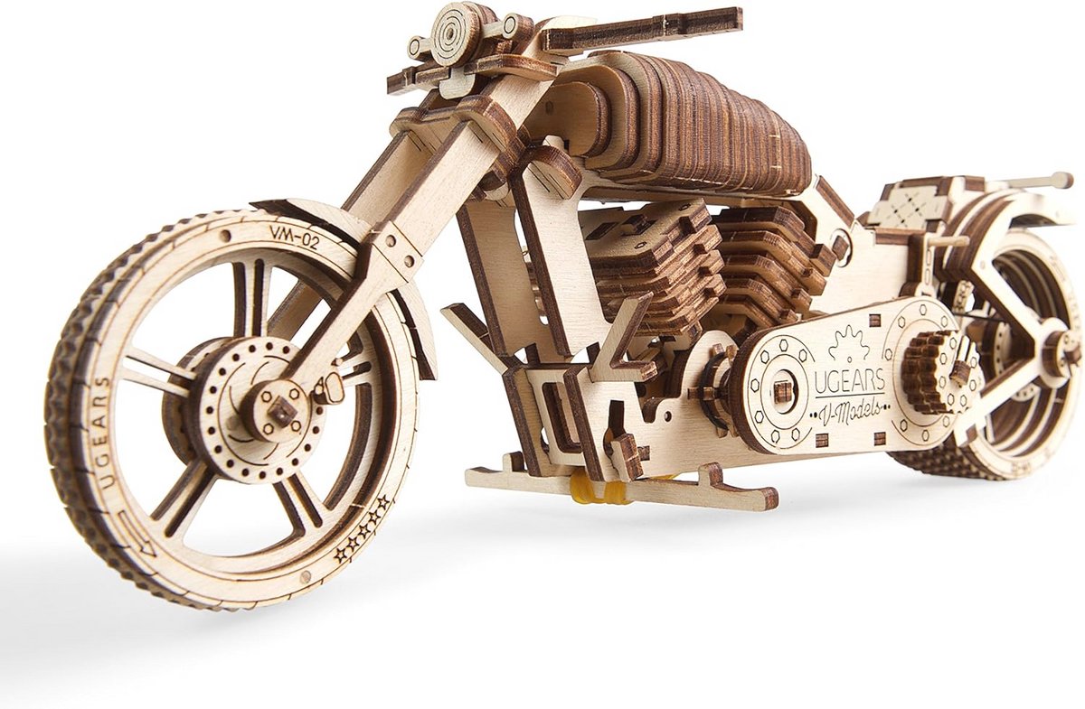 3D Houten Puzzel Motorfiets Model met Elastische Motor - Mechanisch Bouwpakket voor Volwassenen en Tieners