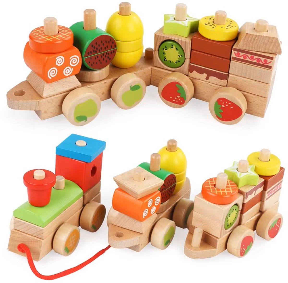 SoNis - Houten Trein – Stapelblokken & Treinwagons – Educatief Houten Speelgoed – Stimuleert Motoriek & Fantasie – Duurzaam Hout – Vanaf 3 Jaar