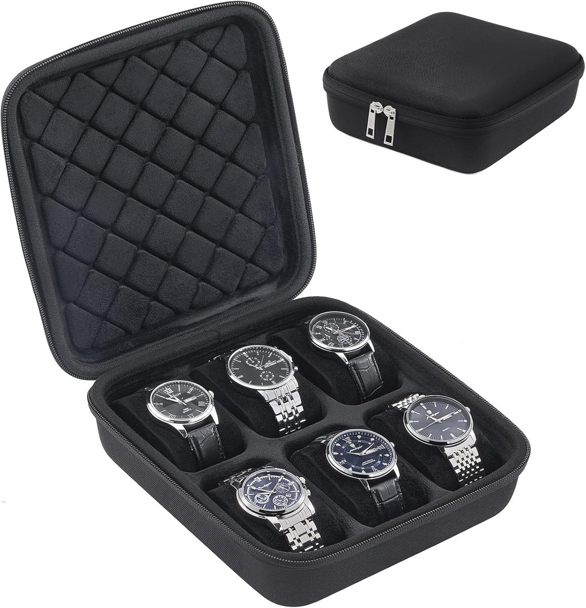 Reis Horlogekast met 6 Slots - Harde Opbergdoos voor Horloge en Accessoires - Zwart