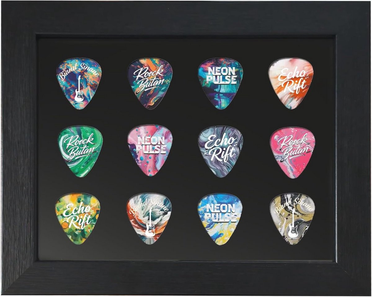 Gitaarplectrum Displayframe voor 12 Plectrums - Wand- en Bureau Montage