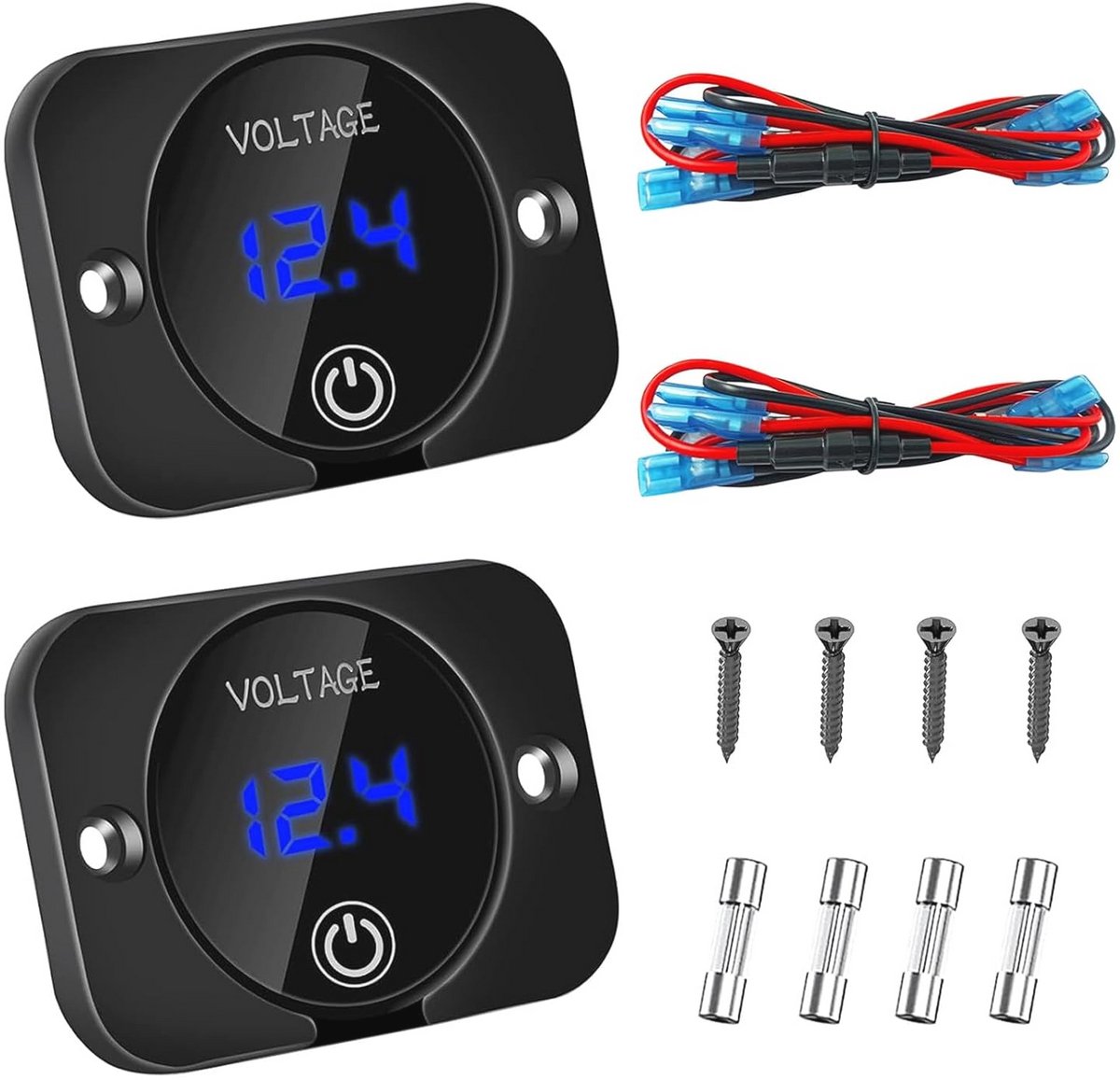Digitale Voltmeter - Accu Indicatormeter 12V met Waterproof Scherm - Set van 2