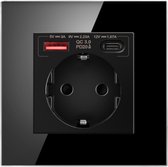 USB Wandcontactdoos – Stopcontact met Usb A+C – 20W – QC3.0 – Glazen Front – Zwart