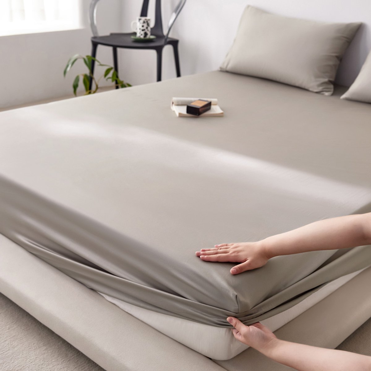 Hoeslaken Set 3-delig – Hoeslaken (120×200×30cm) + 2 Kussenslopen(40x80cm) – 100% Katoen S100 – Ademend & Antibacterieel-Grijs