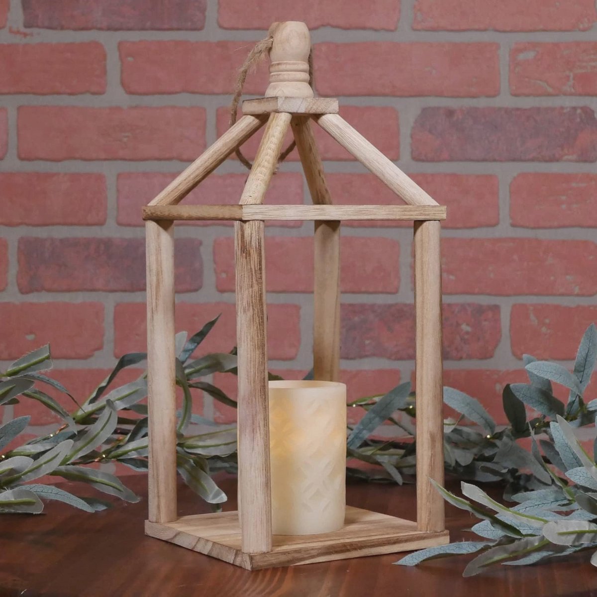 Decoratieve rustieke houten open lantaarn 11 inch - Vintage stijl voor tuin en interieur