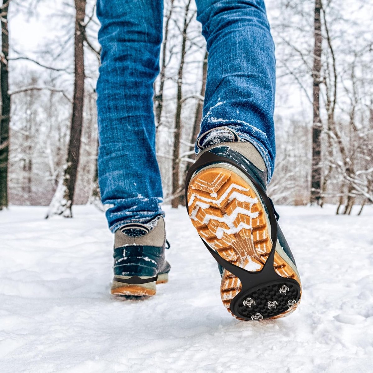 Candala Klimijzers voor bergschoenen stijgijzers schoenspikes antislip schoenspikes spikes voor schoenen lampen schoenen spikes voor wandelen sneeuw ijs winter outdoor trekking sport klimmen Zwart