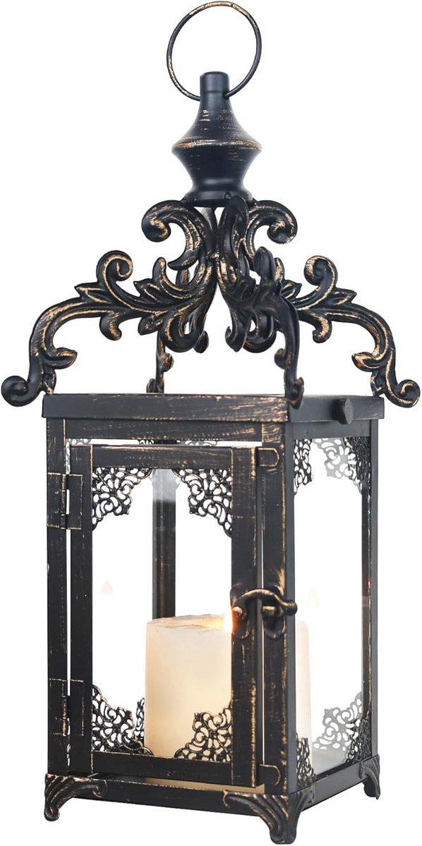 Decoratieve hanglantaarn van metaal voor buiten - Vintage rustieke tafellantaarn met helder glas