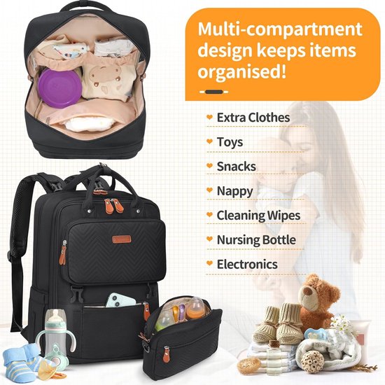 Waterdichte Baby Luiertas Rugzak met Verschoningsmatje - Multifunctionele Babytas voor Ouders — afbeelding 4