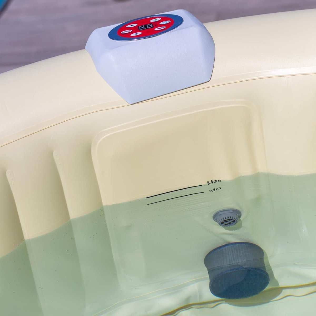 Opblaasbare Spa 4-Persoons – Industrial Home Luxe Verwarmde Bubbelbad Jacuzzi 800L – 120 Airjets – 180x180x65 cm – PVC – Inclusief Filtersysteem, Verwarming & Accessoires – Bruin/Crème