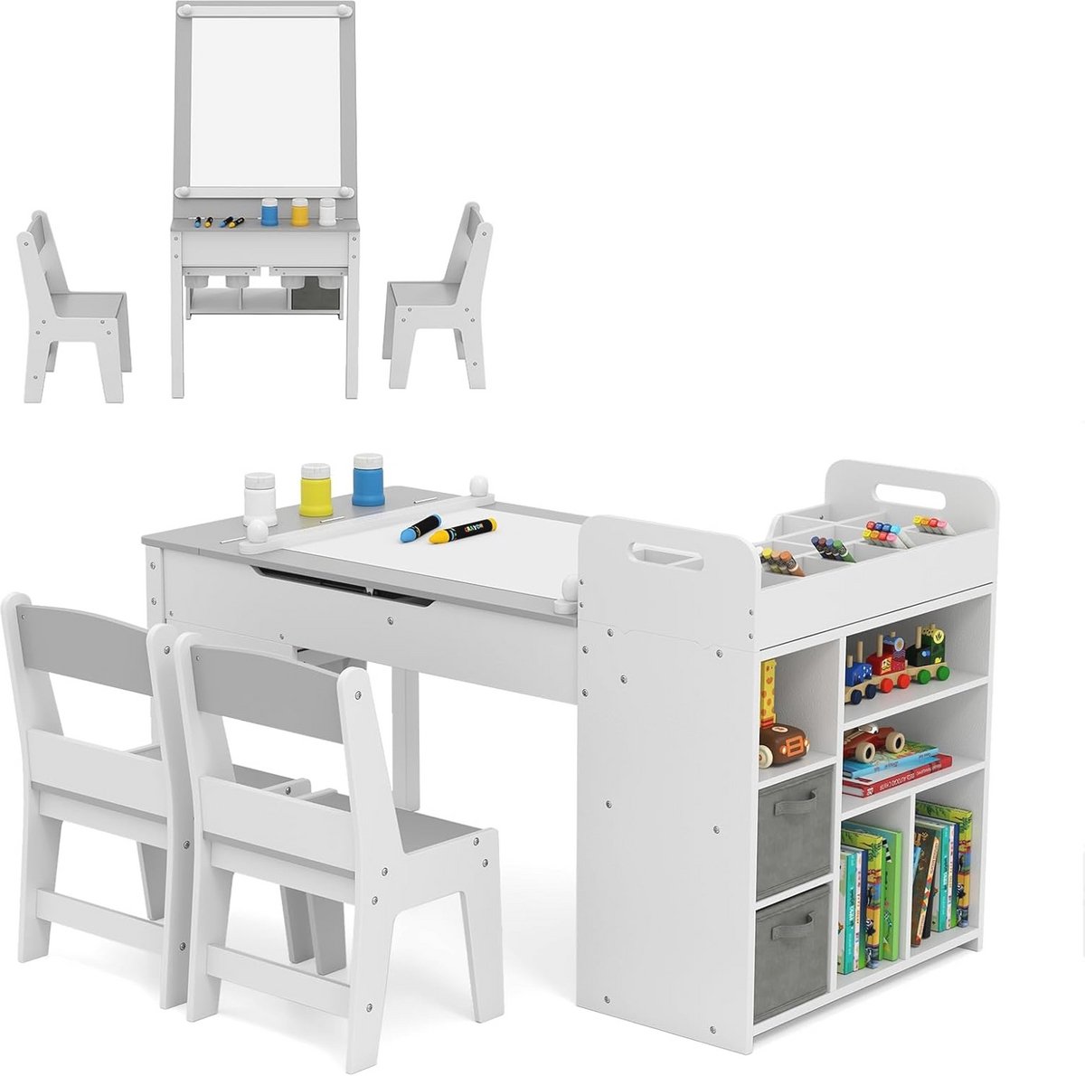 Kindertafel Set met 2 Stoelen en Papierrol - Creatieve Speelruimte voor Kinderen