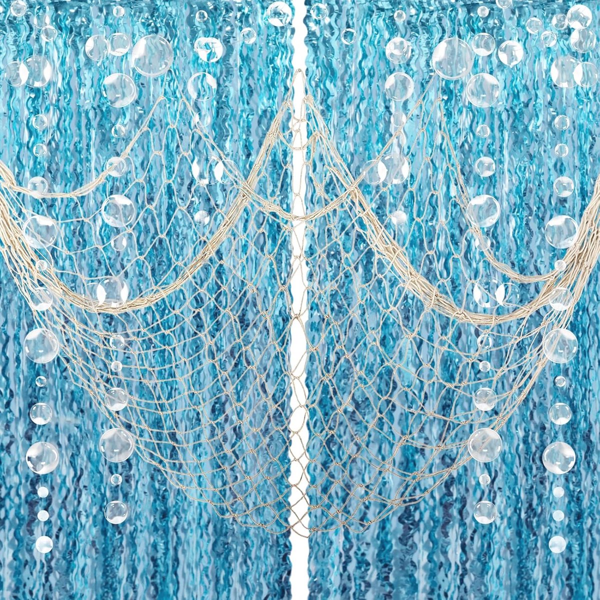 Vissennet Decoratie met Regengordijn en Schelpen - Maritieme Wanddecoratie voor Huis en Tuin