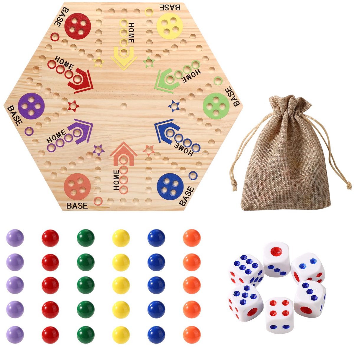 Set van 38 marmeren bordspellen, origineel houten bordspel met Annoy Wahoo marmeren strategiespel voor familie, vrienden, kinderen, feestjes en activiteiten