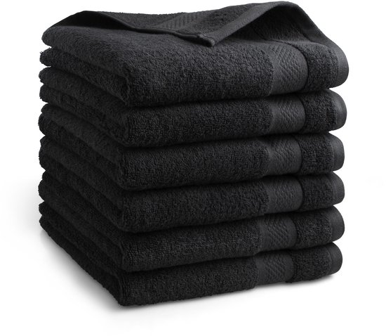 DoubleDry Hotel Handdoeken 50 x 100 cm – Set van 6 – 100% Katoen 500 g/m2 – Zacht & Absorberend - Zwart